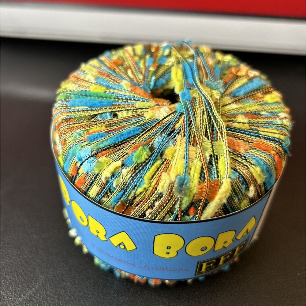 Bora Bora Filati FF Eyelash Fuzzy Ribbon -Turquoise , Yellow - Italy - 489